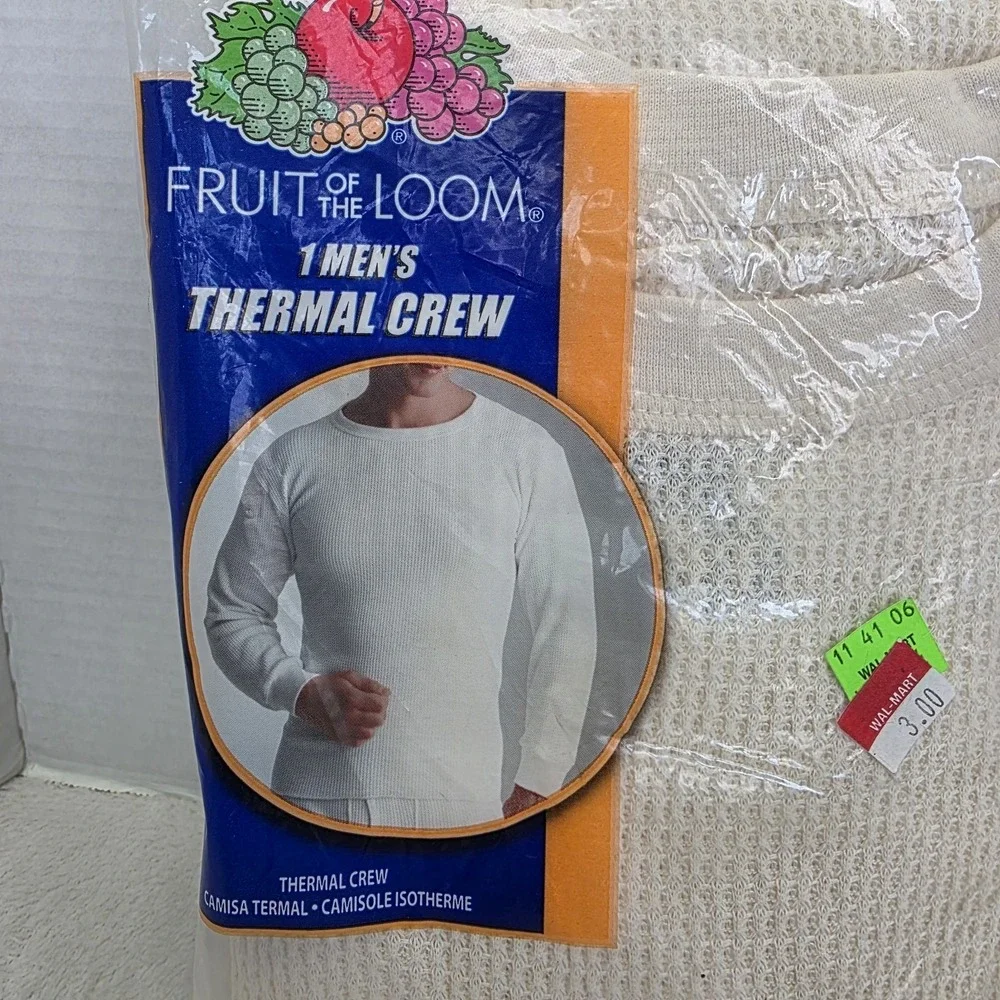 2 Vtg Fruit of the Loom Men's Thermal Crew‎ Long Sleeve Shirt Underwear 3XL 2005
